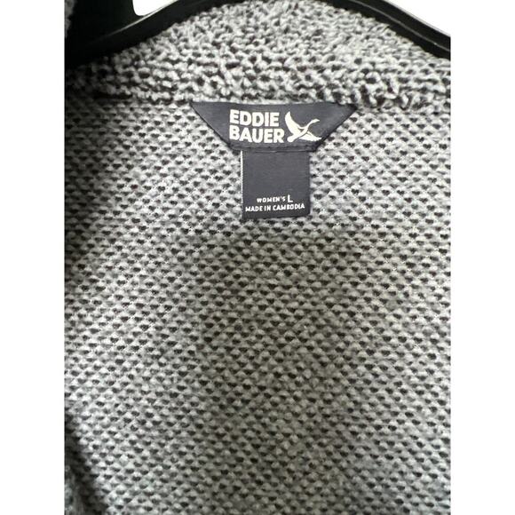 Eddie Bauer Cozy Black/Gray Long Sleeve partial zipper Pullover Sweater Size L - Picture 6 of 9